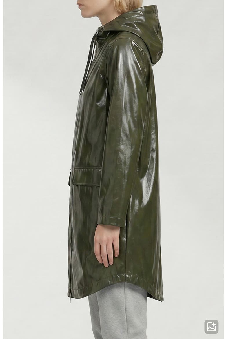Janae Coated Vinyl Hooded Raincoat, Alternate, color, KHAKI VINYL