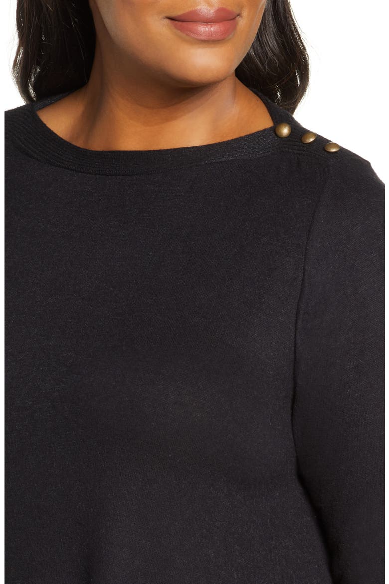 Cozy Button Detail Brushed Sweater, Alternate, color, BLACK