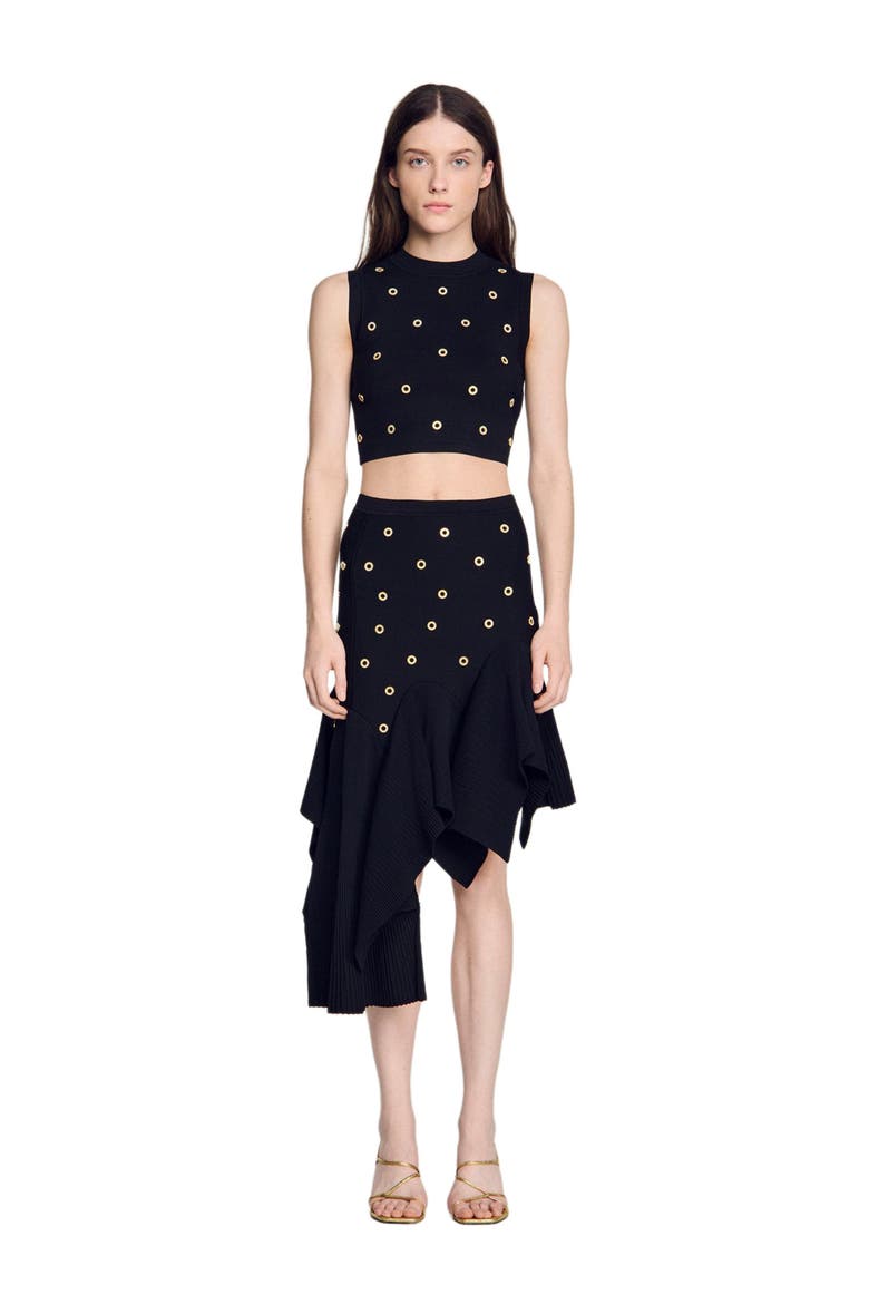 Studded knit skirt, Alternate, color, Black