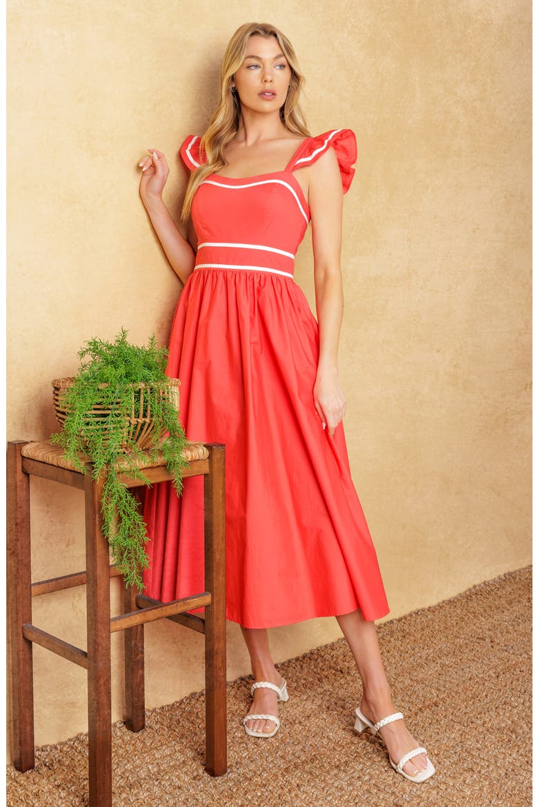 Piped Cotton Sundress, Alternate, color, CORAL