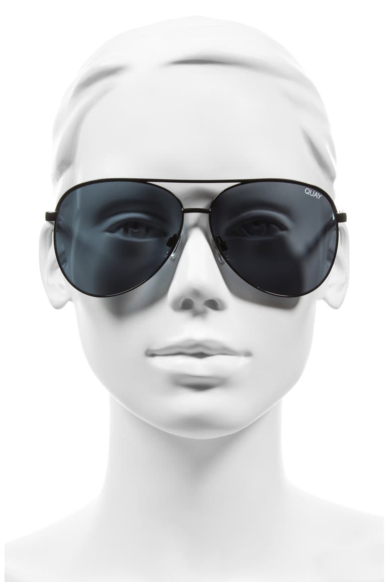 Australia Vivienne 64mm Aviator Sunglasses, Alternate, color, BLACK/ SMOKE