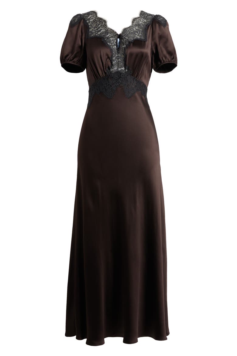 The Oakley Lace Trim Satin Maxi Dress, Alternate, color, CHOCOLATE