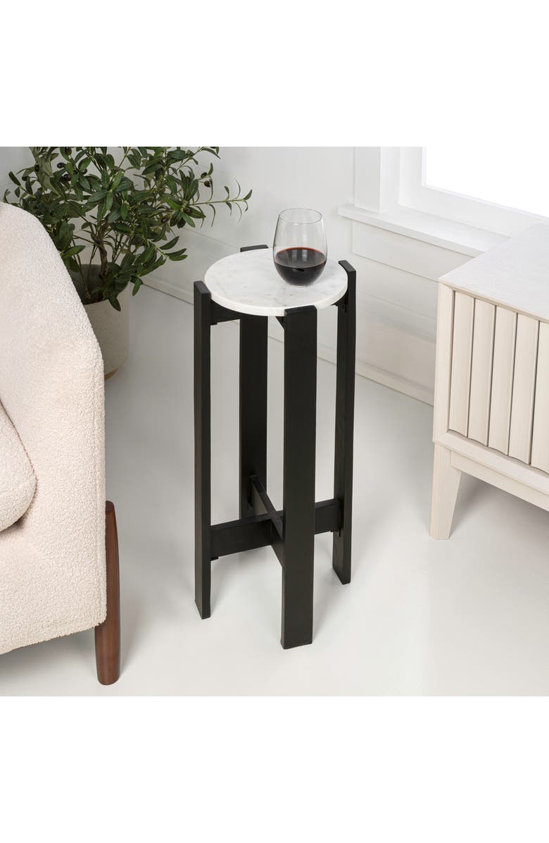 JONATHAN Y Elena 24" Minimalist Structured Wood Drink Table and Decorative End Table with White Marble Round Top, Alternate, color, Black/White