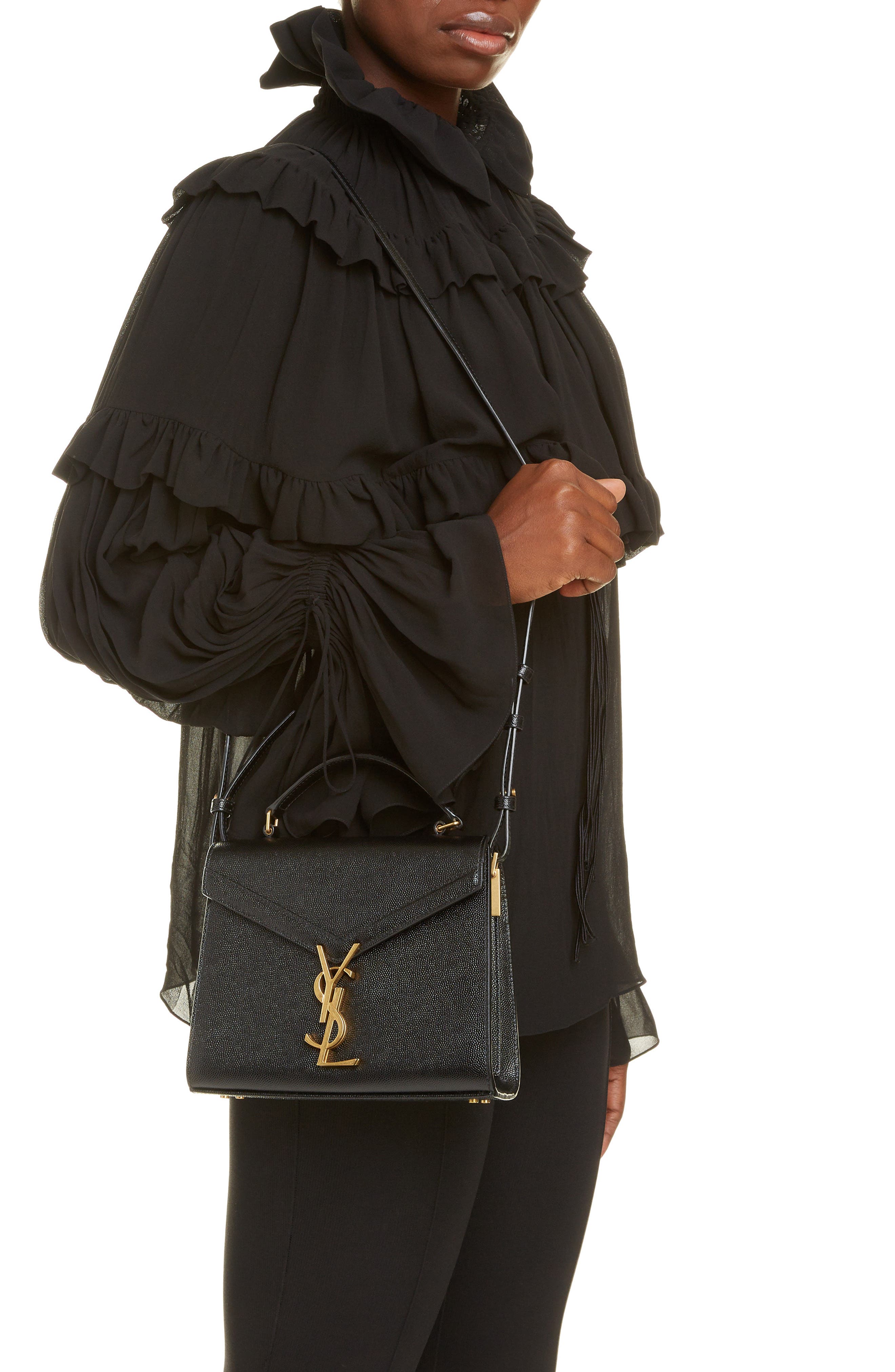 Saint Laurent Mini Cassandra Leather Top Handle Bag, Alternate, color, 