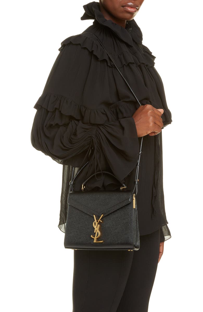 Saint Laurent Mini Cassandra Leather Top Handle Bag, Alternate, color,