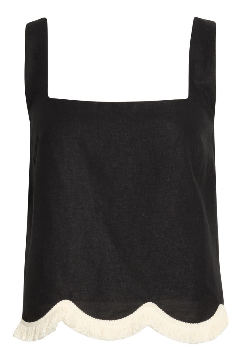 Encore Fringe Trim Linen Blend Top, Alternate, color, BLACK