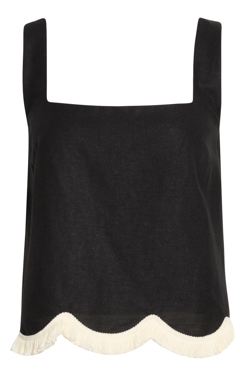 WAYF Encore Fringe Trim Linen Blend Top, Alternate, color, Black
