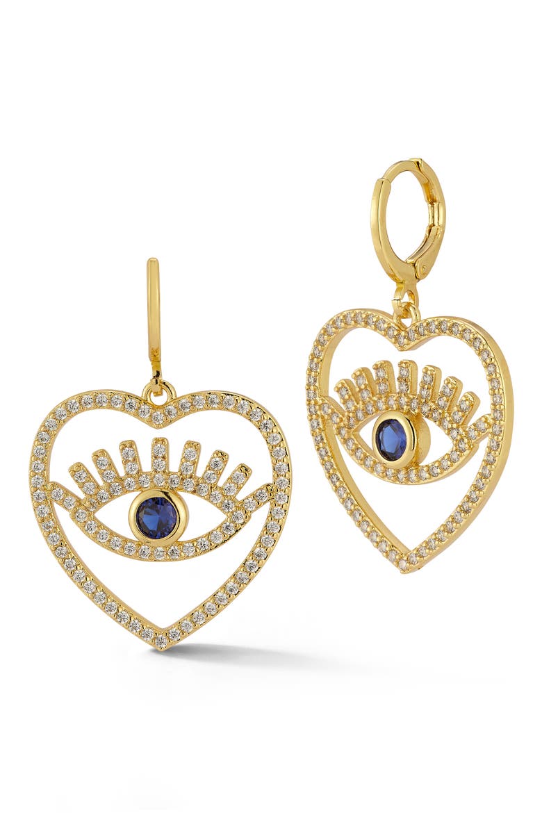 Cubic Zirconia Evil Eye Heart Drop Earrings, Main, color, GOLD