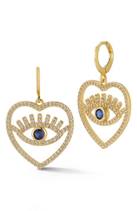 Cubic Zirconia Evil Eye Heart Drop Earrings