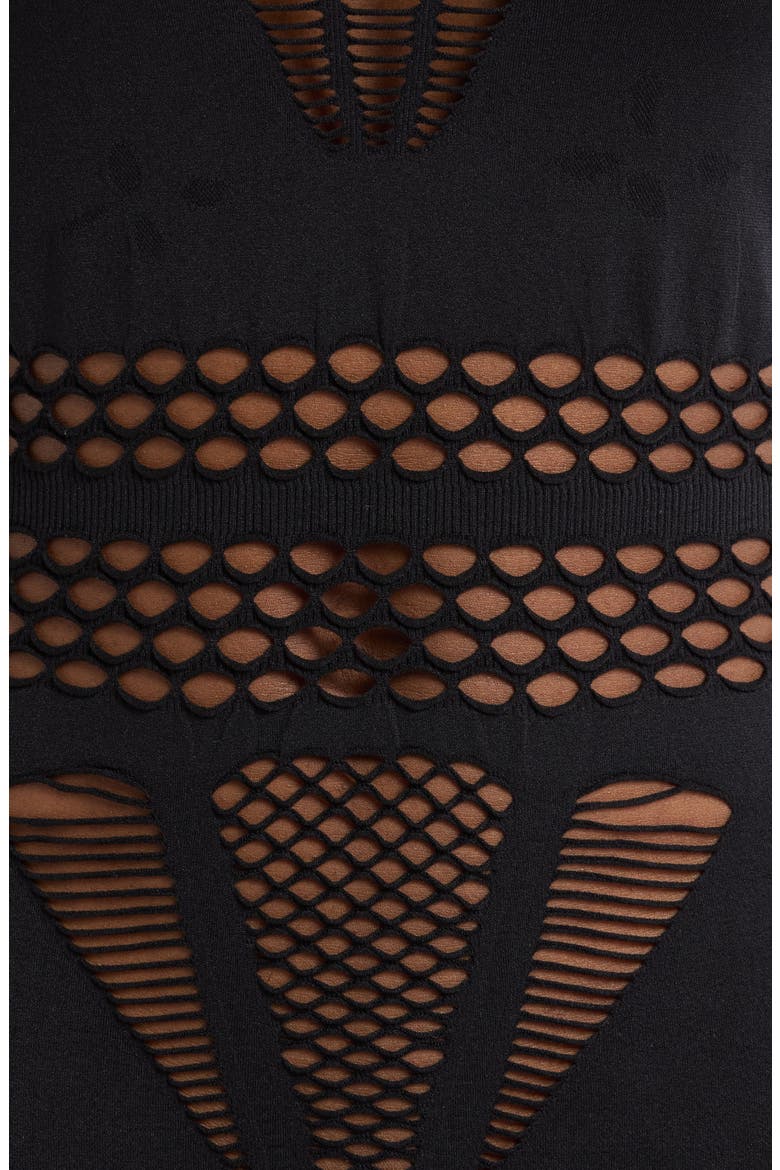 Set Me Free Sleeveless Lace-Up Fishnet Teddy, Alternate, color, BLACK