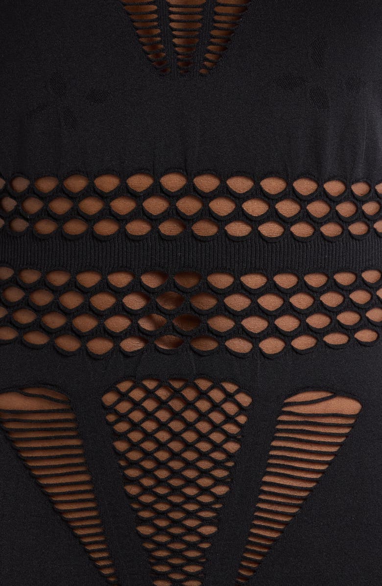 Hauty Set Me Free Sleeveless Lace-Up Fishnet Teddy, Alternate, color, Black