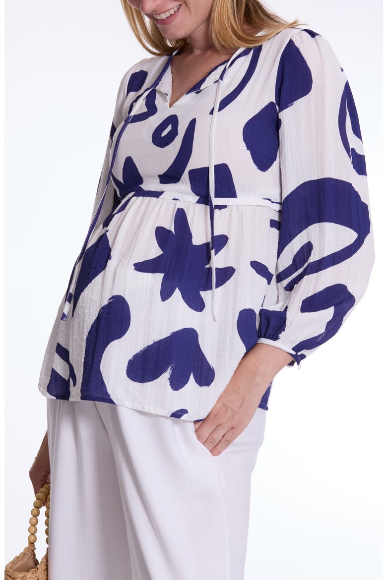 Corfou Print Tie Neck Maternity Top, Alternate, color, WHITE MULTI