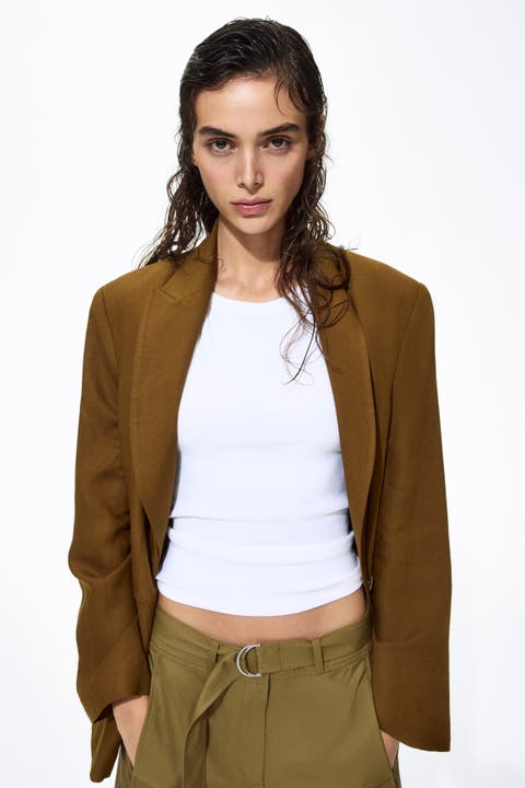 Linen-blend blazer