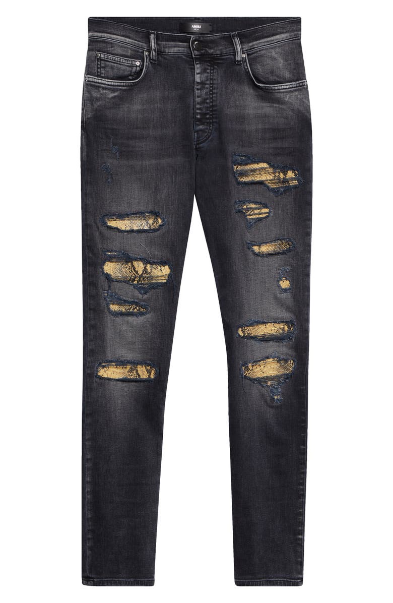 AMIRI Snake Thrasher Ripped & Repaired Stretch Denim Skinny Jeans, Main, color, Storm Black
