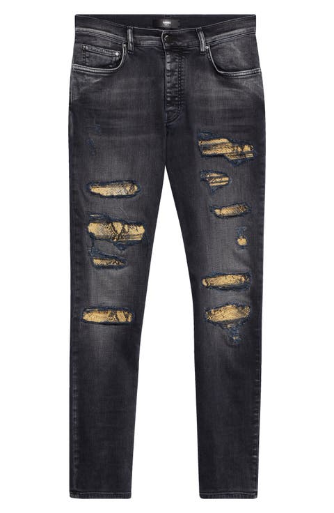 Snake Thrasher Ripped & Repaired Stretch Denim Skinny Jeans (Storm Black)