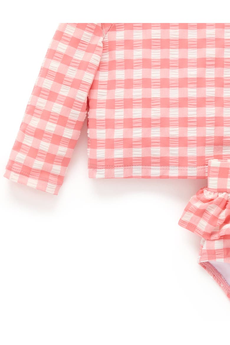 Printed Longsleeve Rashie Swim Set, Alternate, color, Pomegranate Gingham