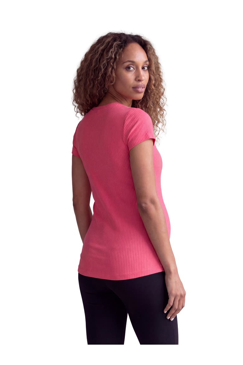 Maternity Basic Ribbed Knit Round Neck Short Sleeve Top, Alternate, color, Coral