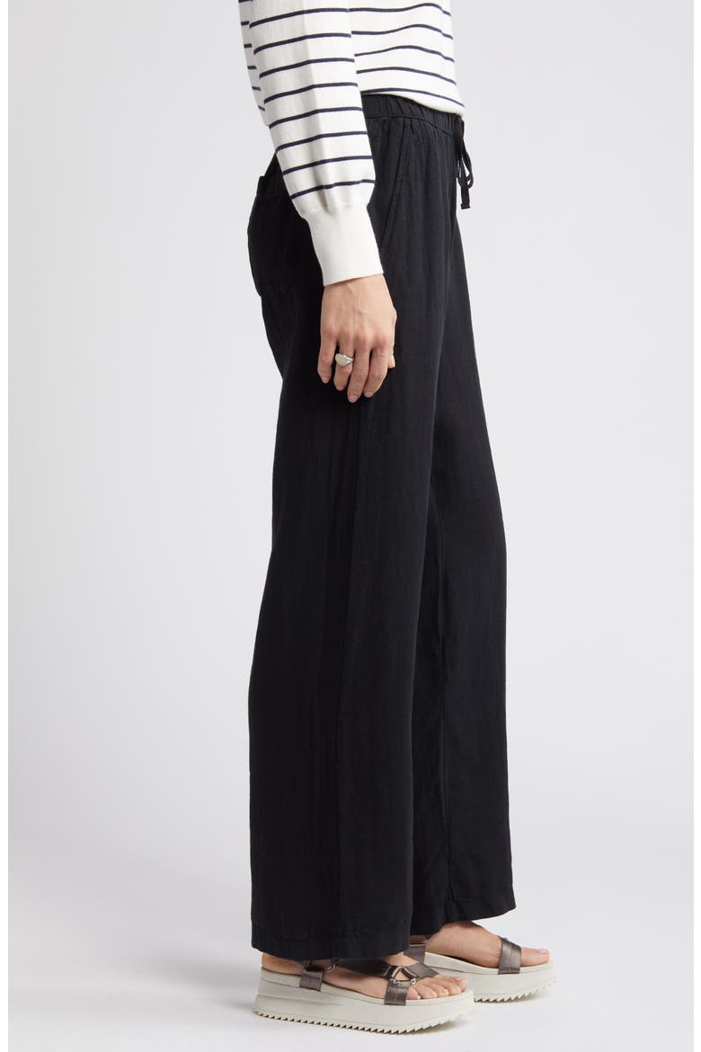 Drawstring Straight Leg Linen Pants, Alternate, color, BLACK