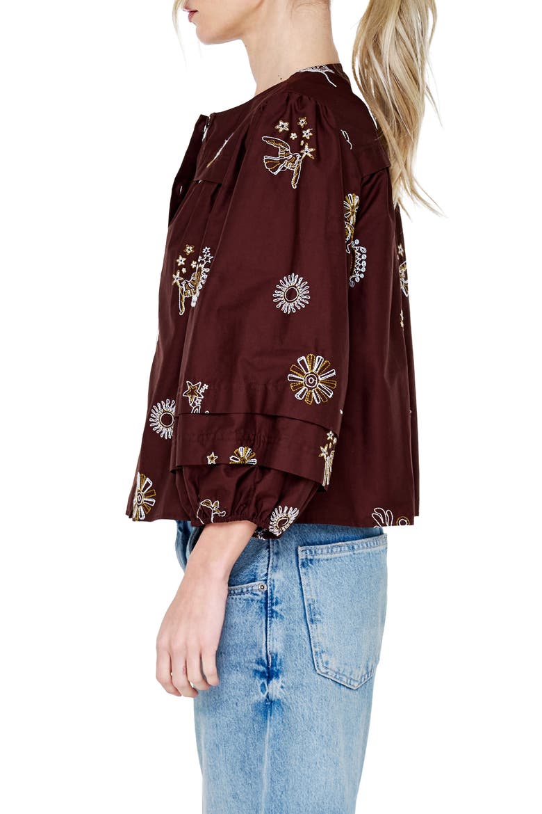 Liliane Embroidered Cotton Poplin Shirt, Alternate, color, BROWN
