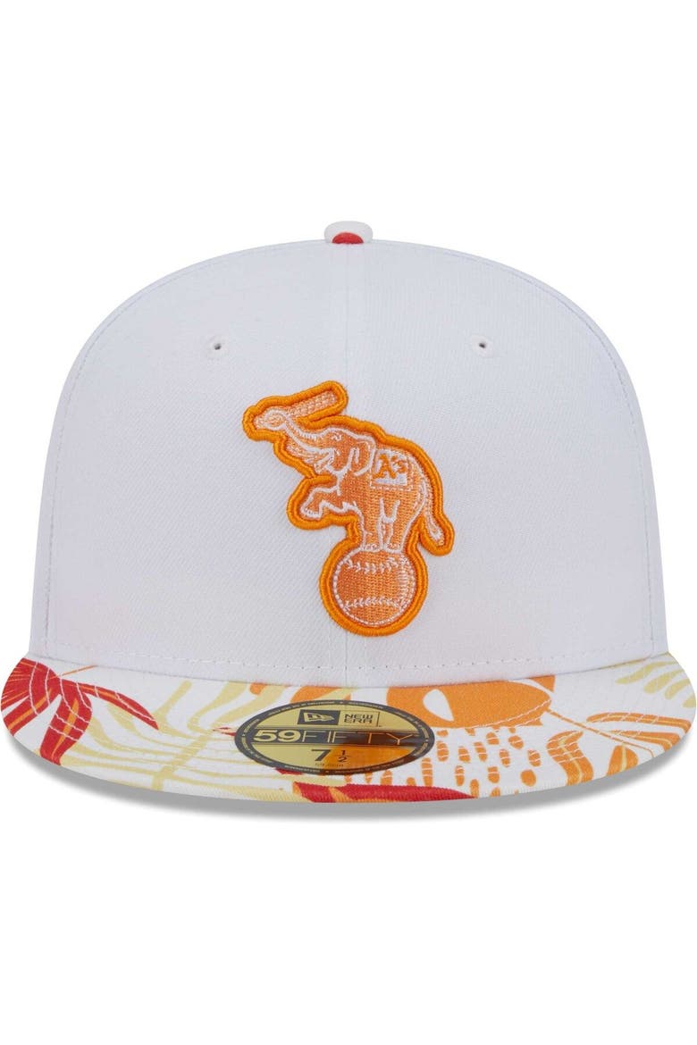 Men's New Era White/Orange Oakland Athletics Flamingo 59FIFTY Fitted Hat, Alternate, color, White