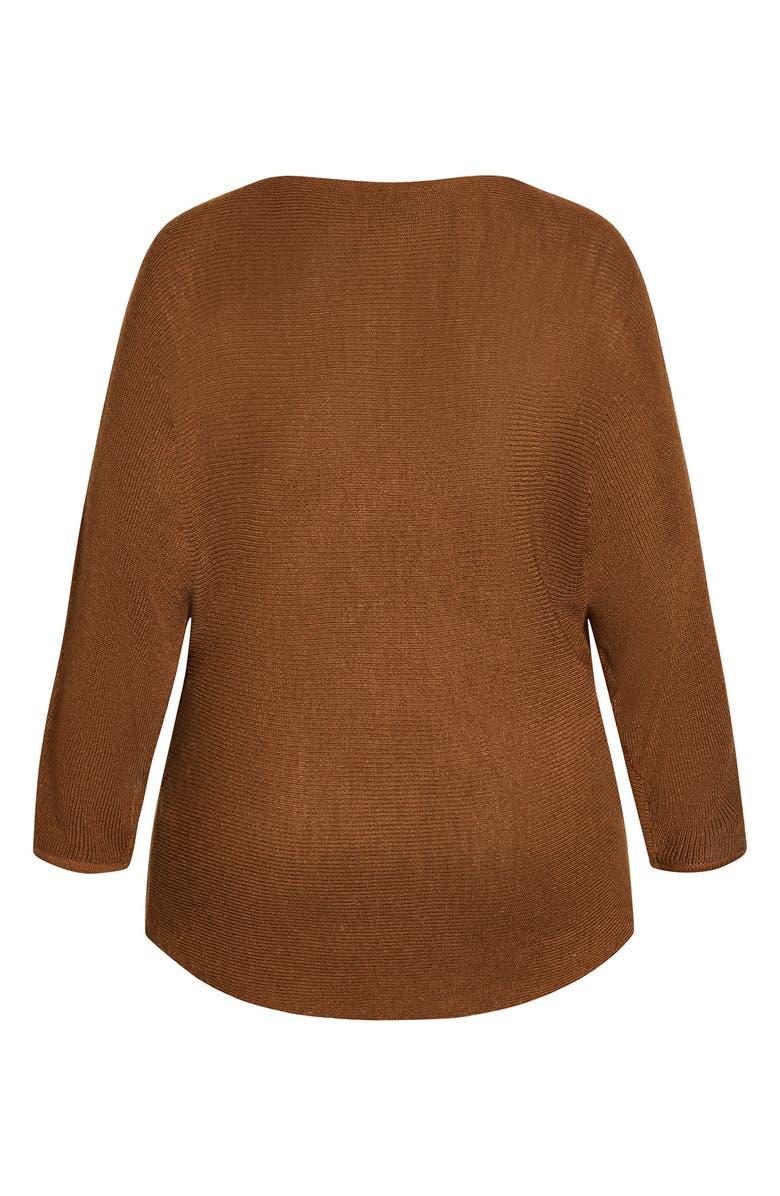 City Chic Romance One-Shoulder Sweater, Alternate, color, Chocolate