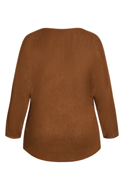 City Chic Romance One-shoulder Sweater In Brown