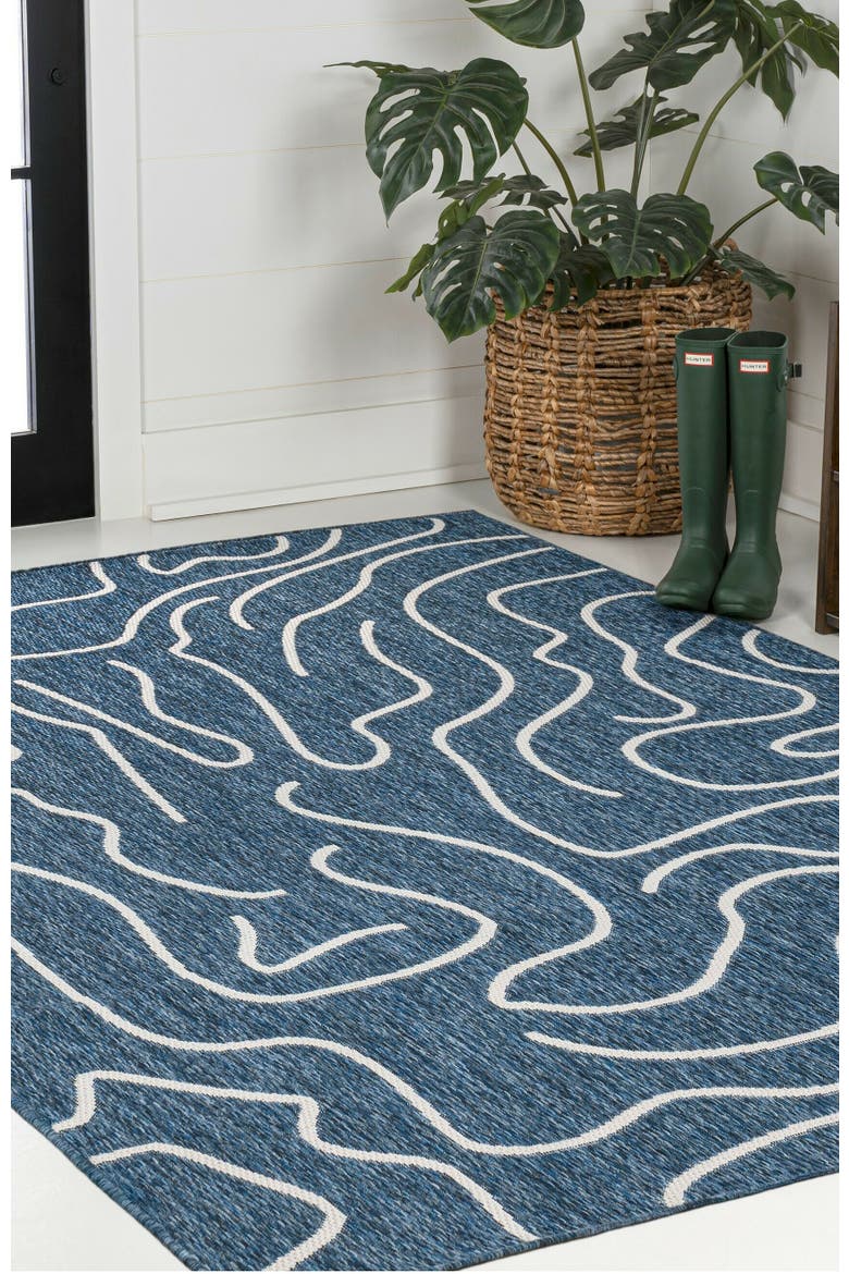 Nolan Modern Coastal Organic Shapes Indoor/Outdoor Area Rug, Alternate, color, Navy/Cream
