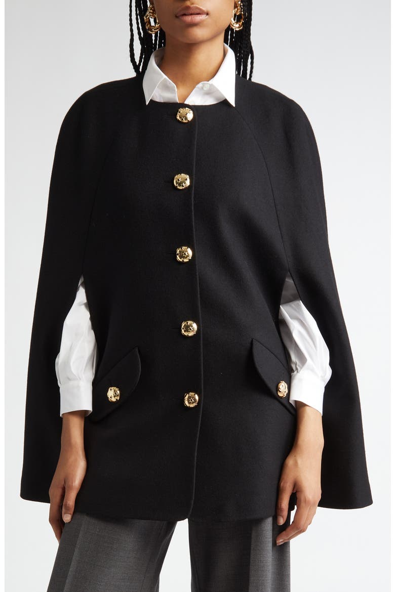Virgin Wool & Cashmere Cape Coat, Main, color, BLACK