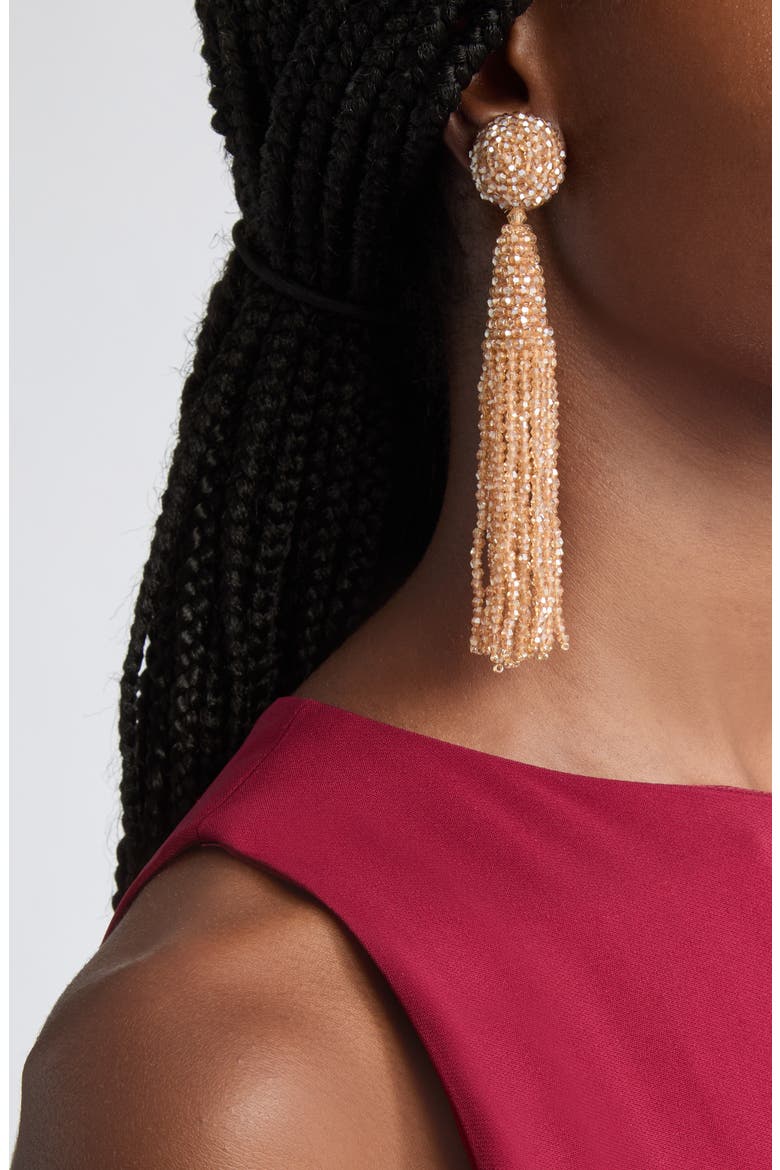 Beaded Conical Tassel Drop Earrings, Alternate, color, CHAMPAGNE