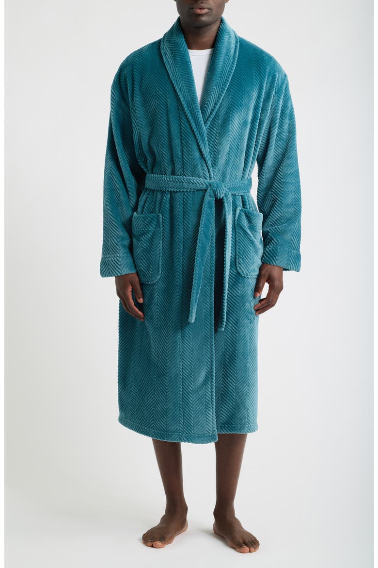 Textured Plush Shawl Robe, Main, color, HORIZON