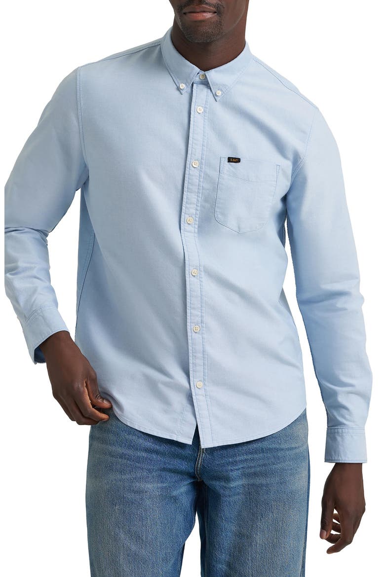 Long Sleeve Cotton Button Down Shirt, Main, color, HALOGEN CROSSED CLOUD