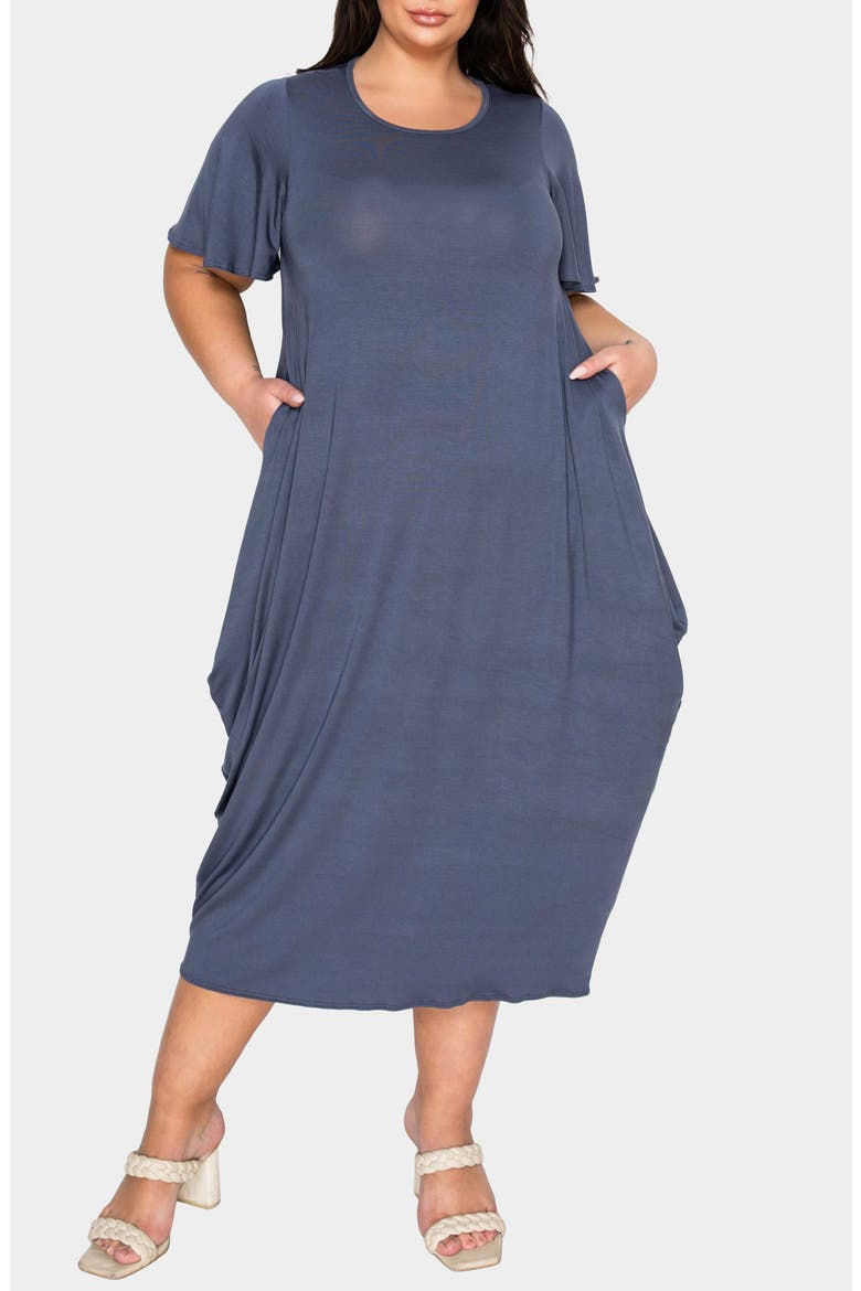 Liz Flutter Sleeve Midi Dress, Main, color, CHARCOAL
