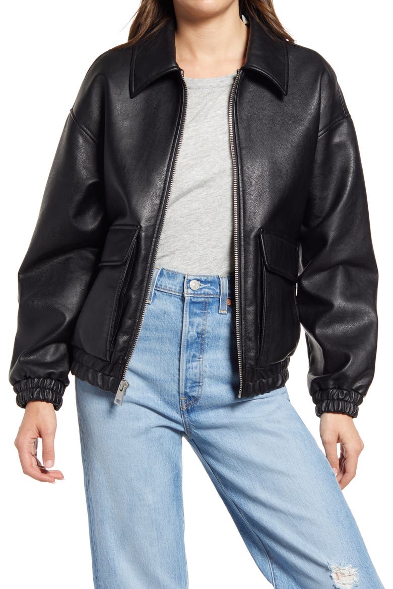 Levis® Women's Faux Leather Dad Bomber Jacket, Main, color, BLACK