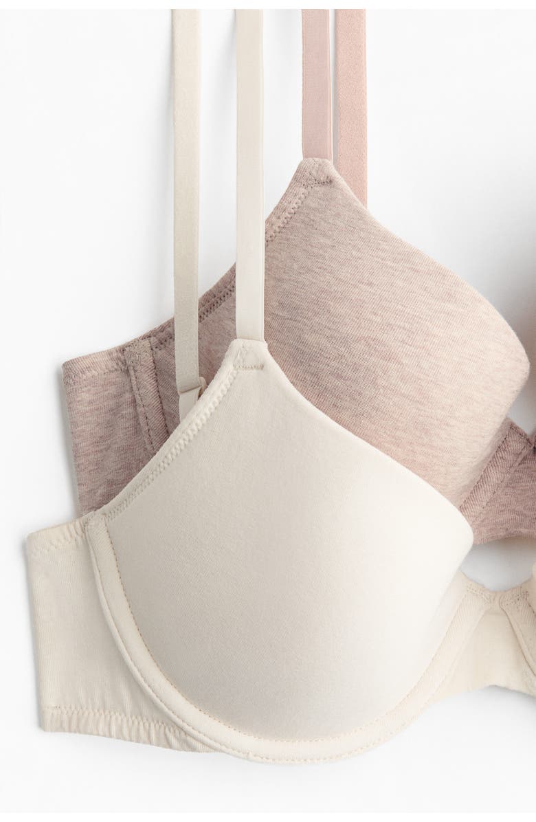 H&M 2-pack Padded Underwired Cotton Bras, Alternate, color, Light Beige Melange/Cream