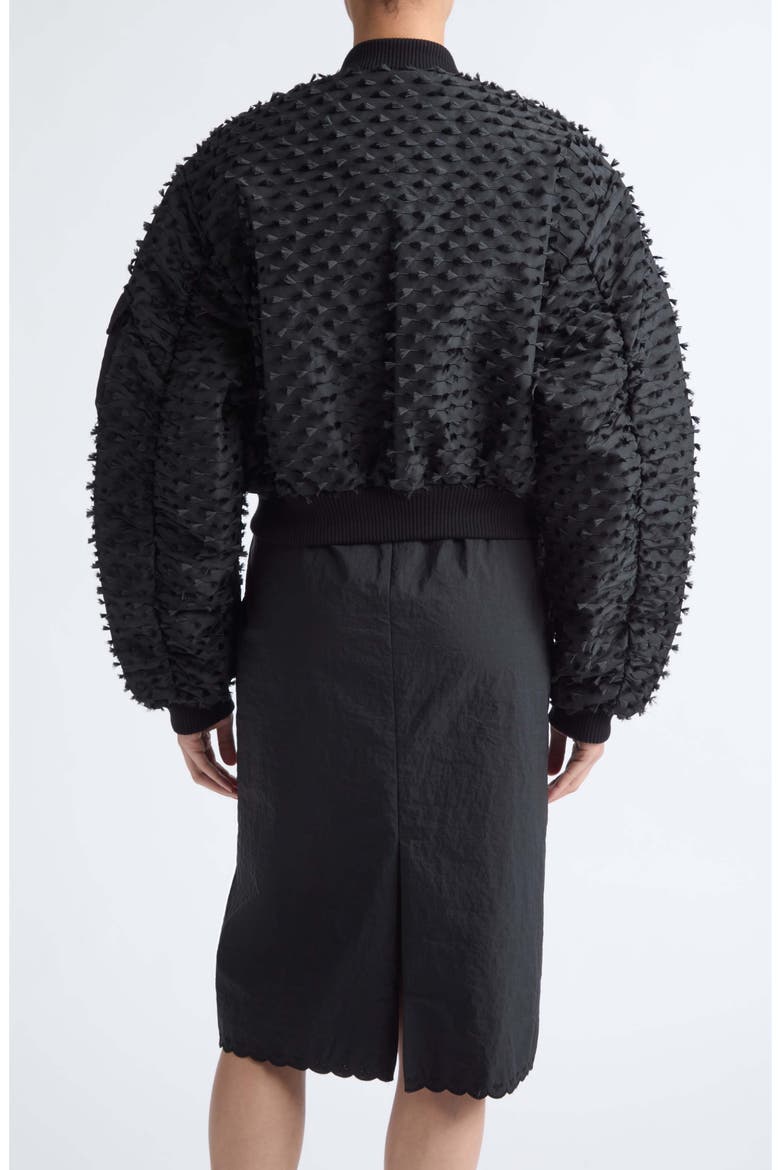 Callie Embroidered Crop Bomber Jacket, Alternate, color, BLACK