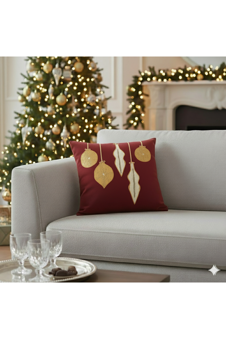 Ornaments Hand Appliqued Indoor & Outdoor Woven Accent Holiday Pillow, Alternate, color, Ruby