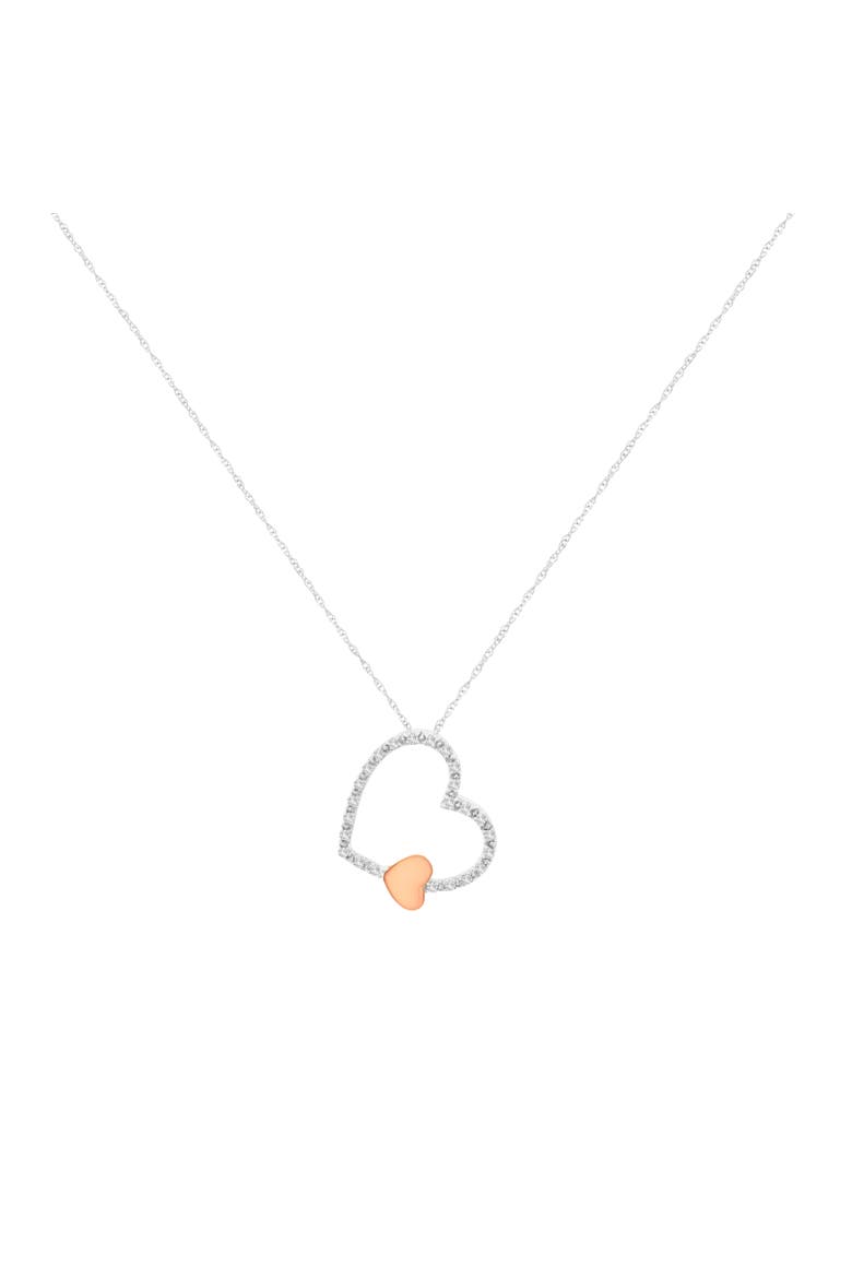 10KT Two Tone Gold 1/6 cttw Diamond Floating Heart Pendant Necklace, Alternate, color, White