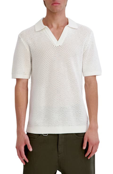 Open Knit Polo Sweater