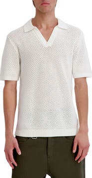 KARL LAGERFELD PARIS Open Knit Polo Sweater