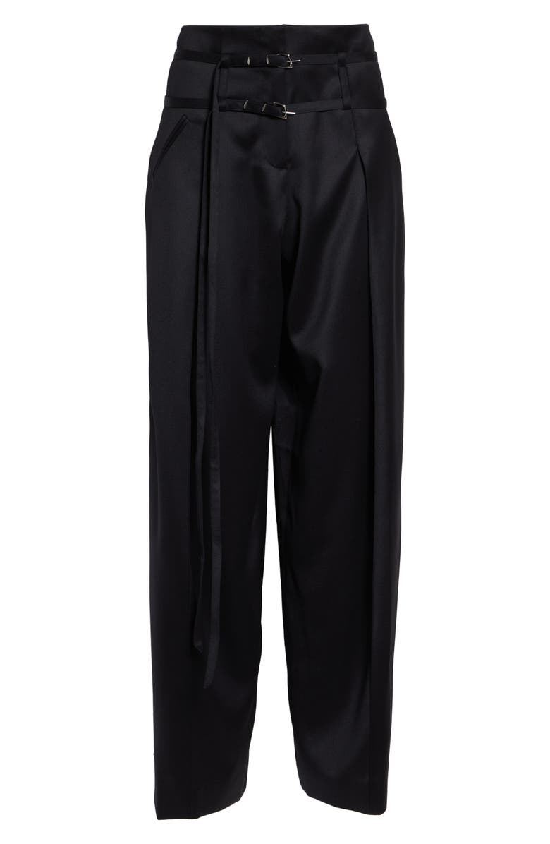 GRACE LING Relics Belted Wool Blend Satin Wide Leg Pants, Main, color, Black