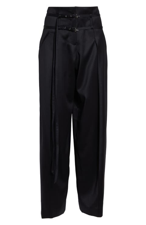 Relics Belted Wool Blend Satin Wide Leg Pants