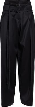 GRACE LING Relics Belted Wool Blend Satin Wide Leg Pants