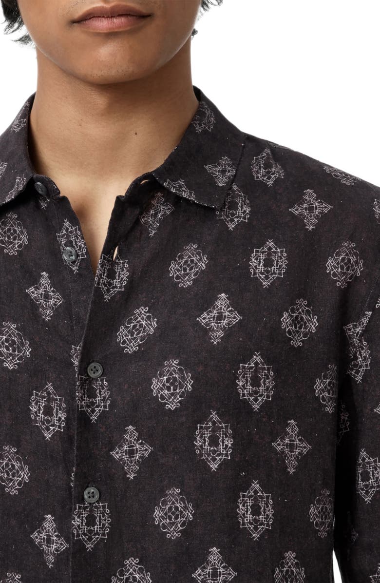 John Varvatos Ross Long Sleeve Linen Button-Up Shirt, Alternate, color, Plum