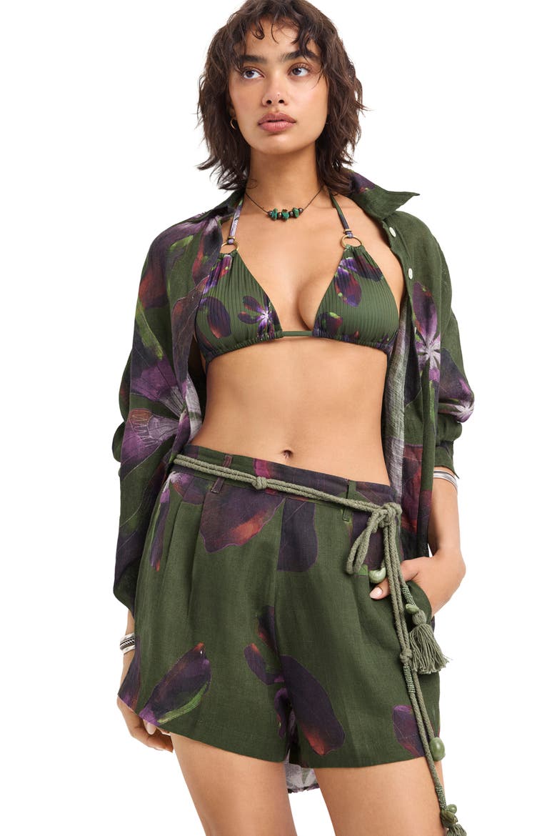 Playa Oversize Linen Cover-Up Shirt, Alternate, color, WATERCOLOR ORCHID