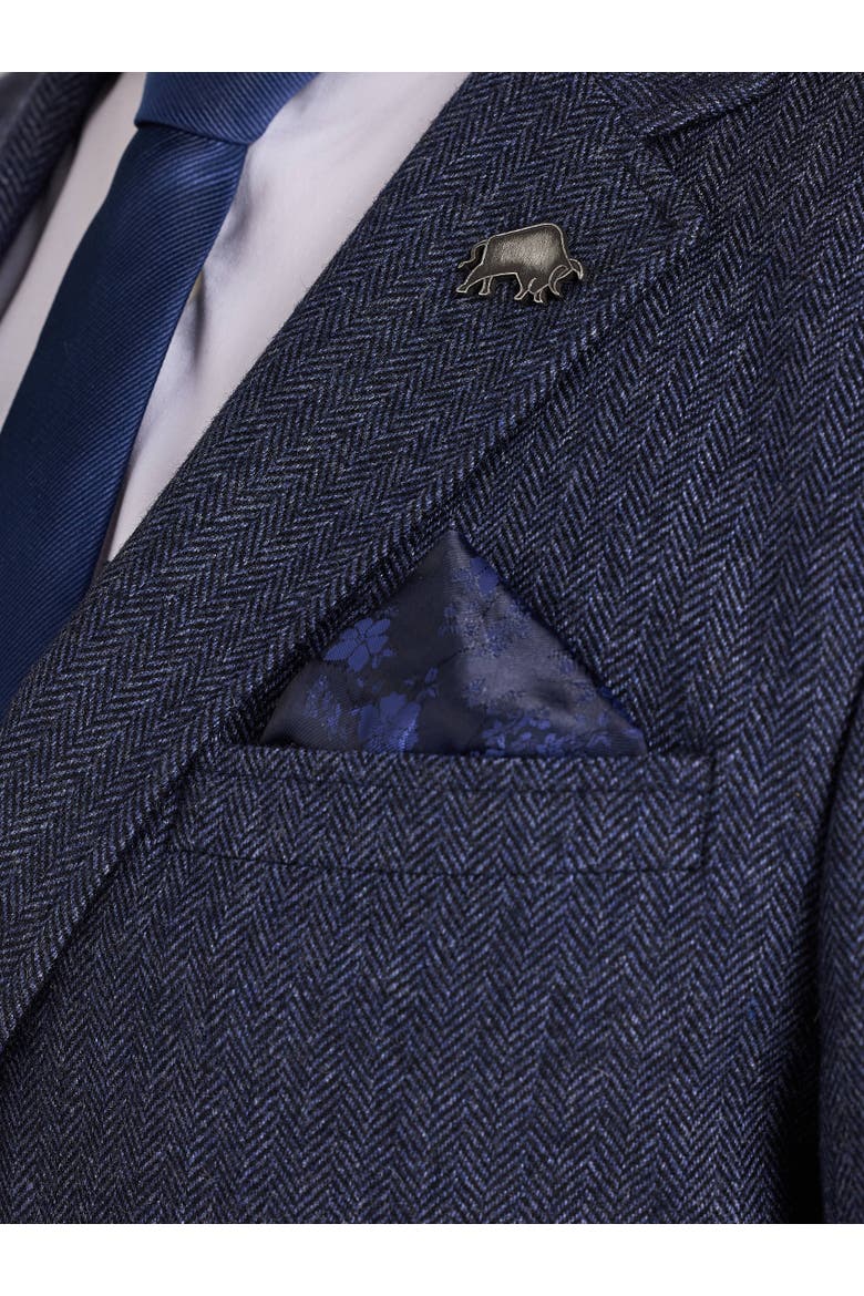 Herringbone Long Sleeve Wool Blazer, Alternate, color, Navy