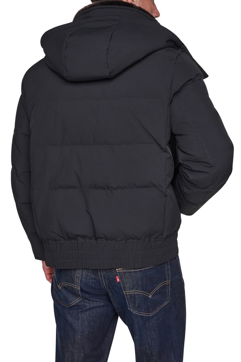 Hooded Bomber Puffer Jacket with Down & Feather Fill, Alternate, color, BLACK