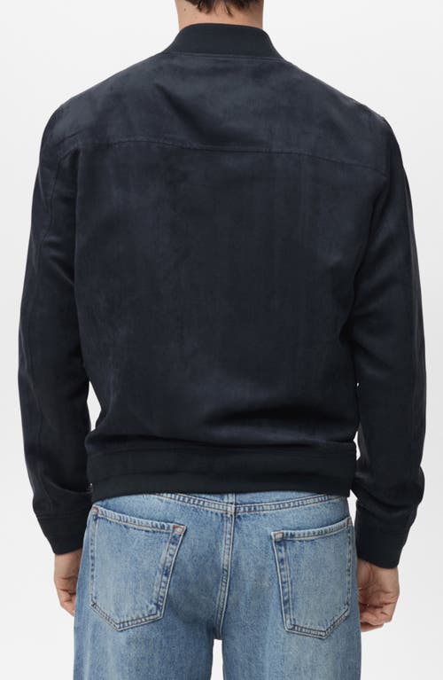 Mango Faux Suede Bomber Jacket In Blue