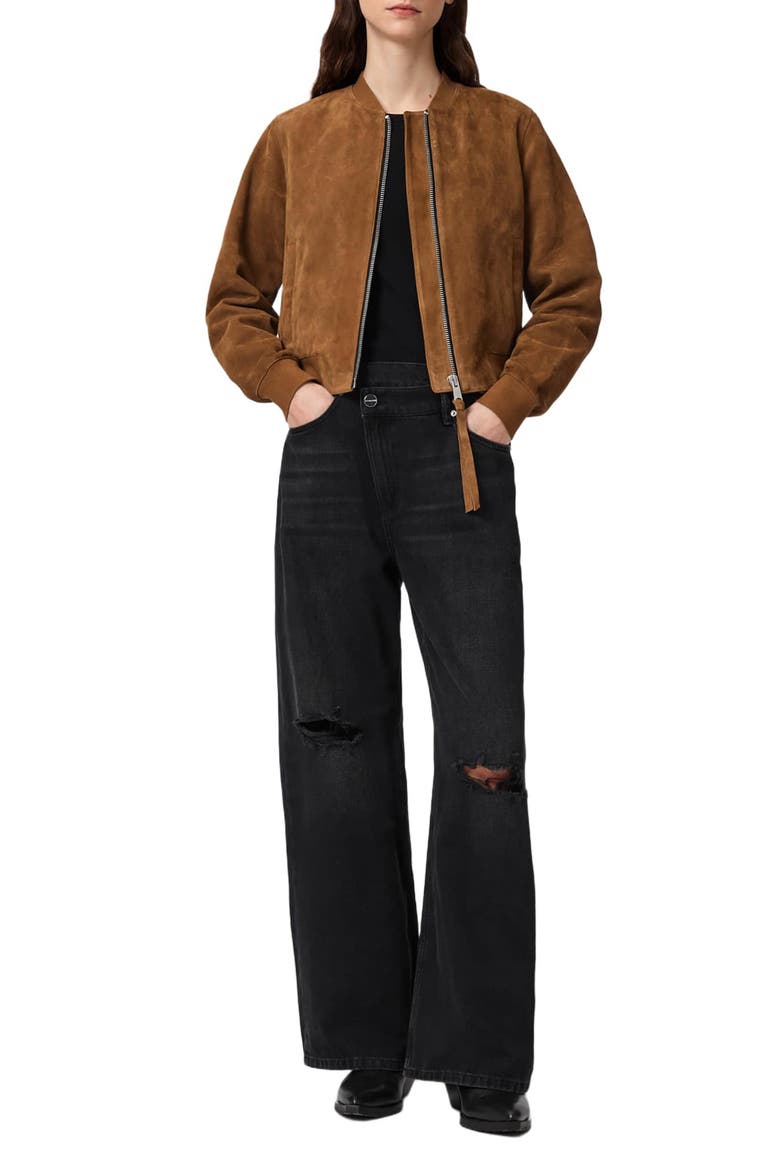 Orten Suede Bomber Jacket, Alternate, color, SUGAR BROWN