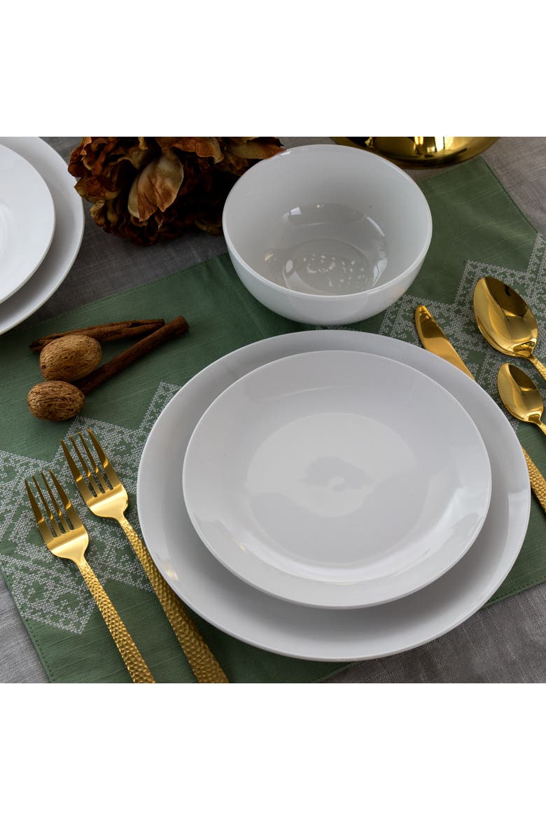 Luna 18 Piece Porcelain Dinnerware Set, Alternate, color, White