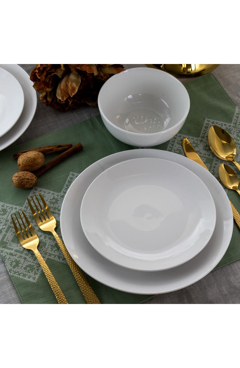 Elama Luna 18 Piece Porcelain Dinnerware Set, Alternate, color, White